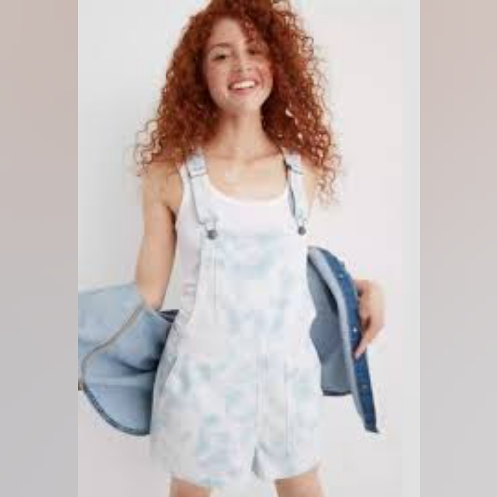 Aerie Denim Overalls Shorts Tie Dye